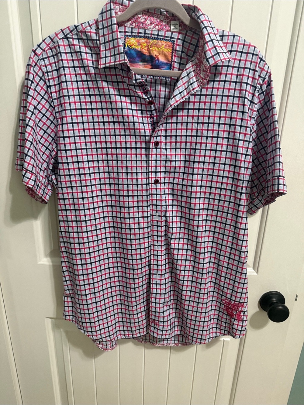 Robert Graham Classic Fit Plaid SS Button Large Shirt 100% Cotton